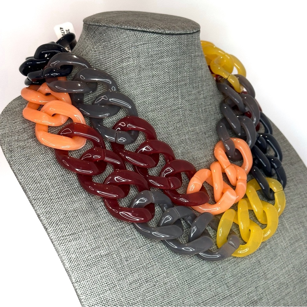 Anthropologie 2 Row Chunky Acrylic Link Chain Multicolor Necklace - Picture 2 of 5
